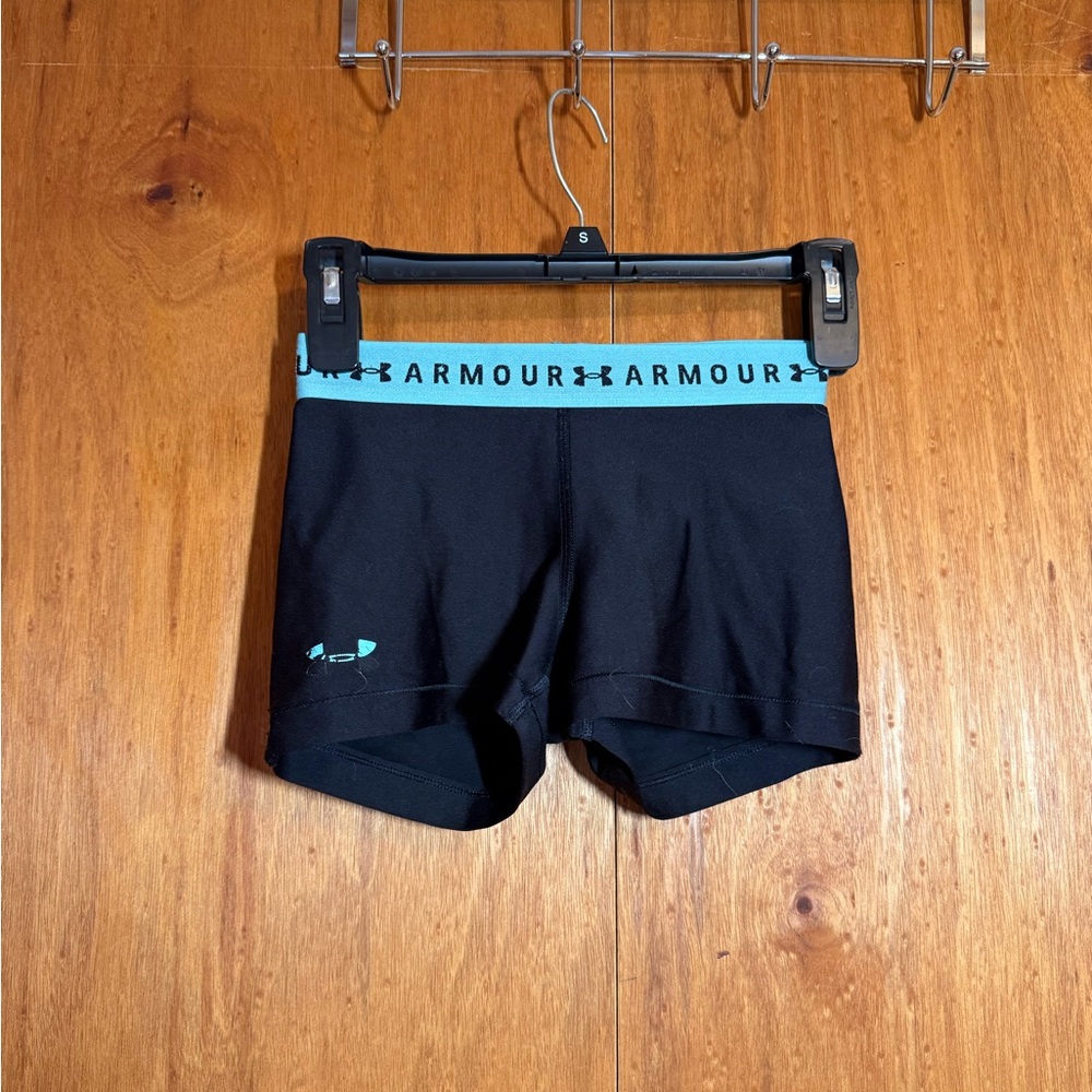 Under Armour Women's Black Shorts with Teal Highlights